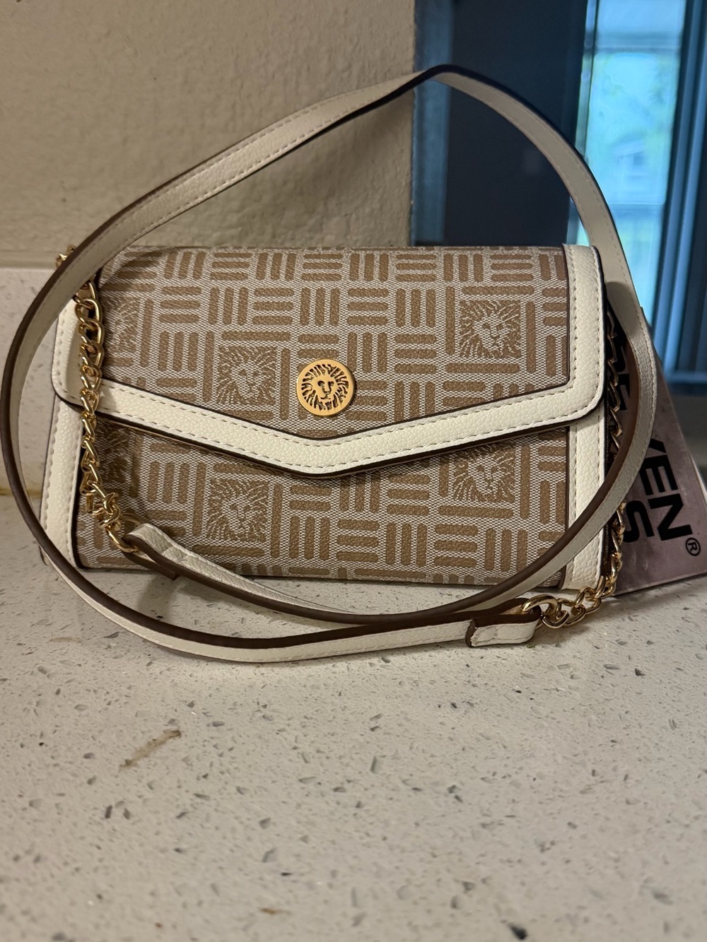 Anne Klein Tan and Cream Crossbody Bag with Gold Accent